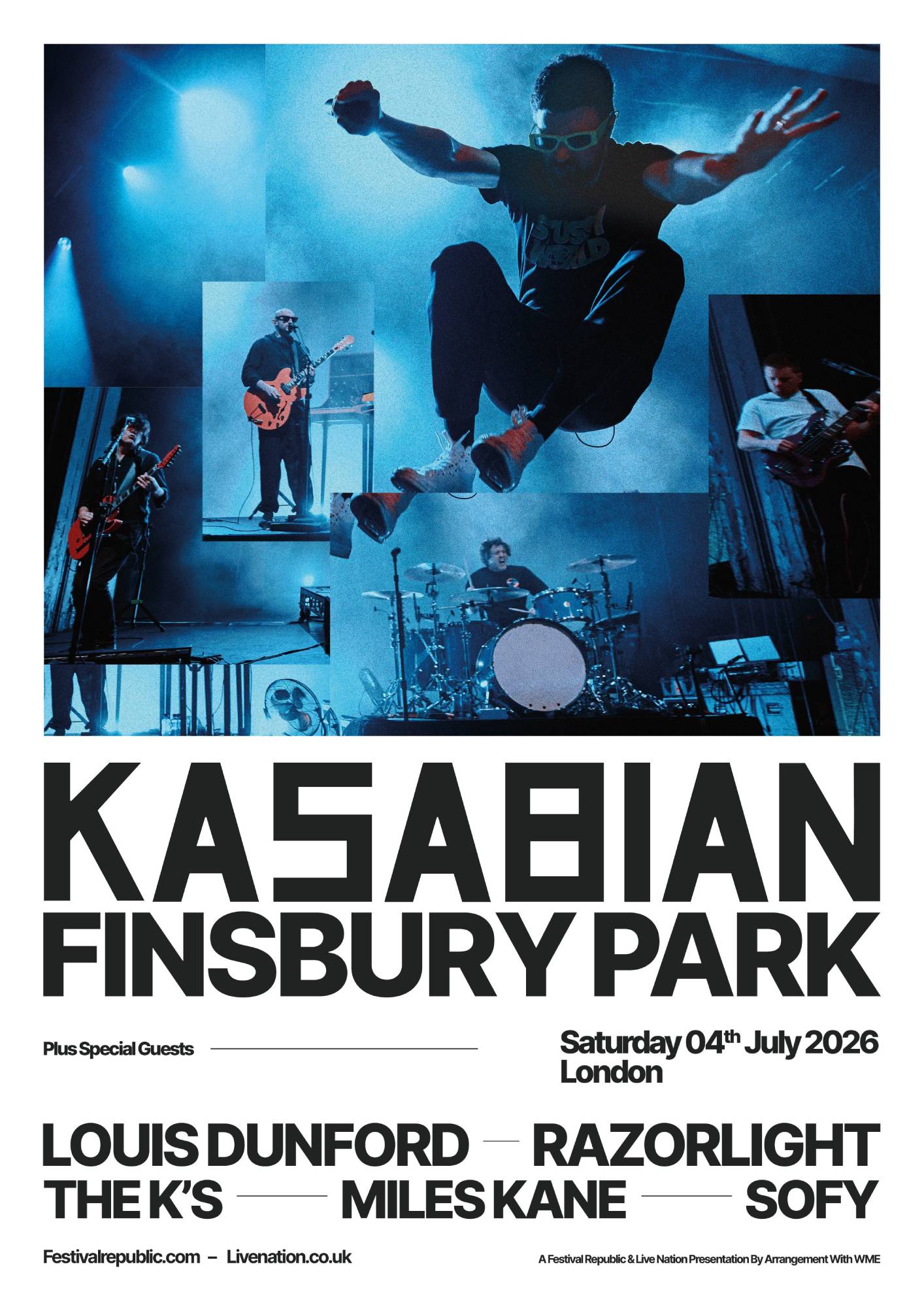 L'affiche de la grosse tournée de Kasabian à Finsbury Park en 2026. Crédit : Presse