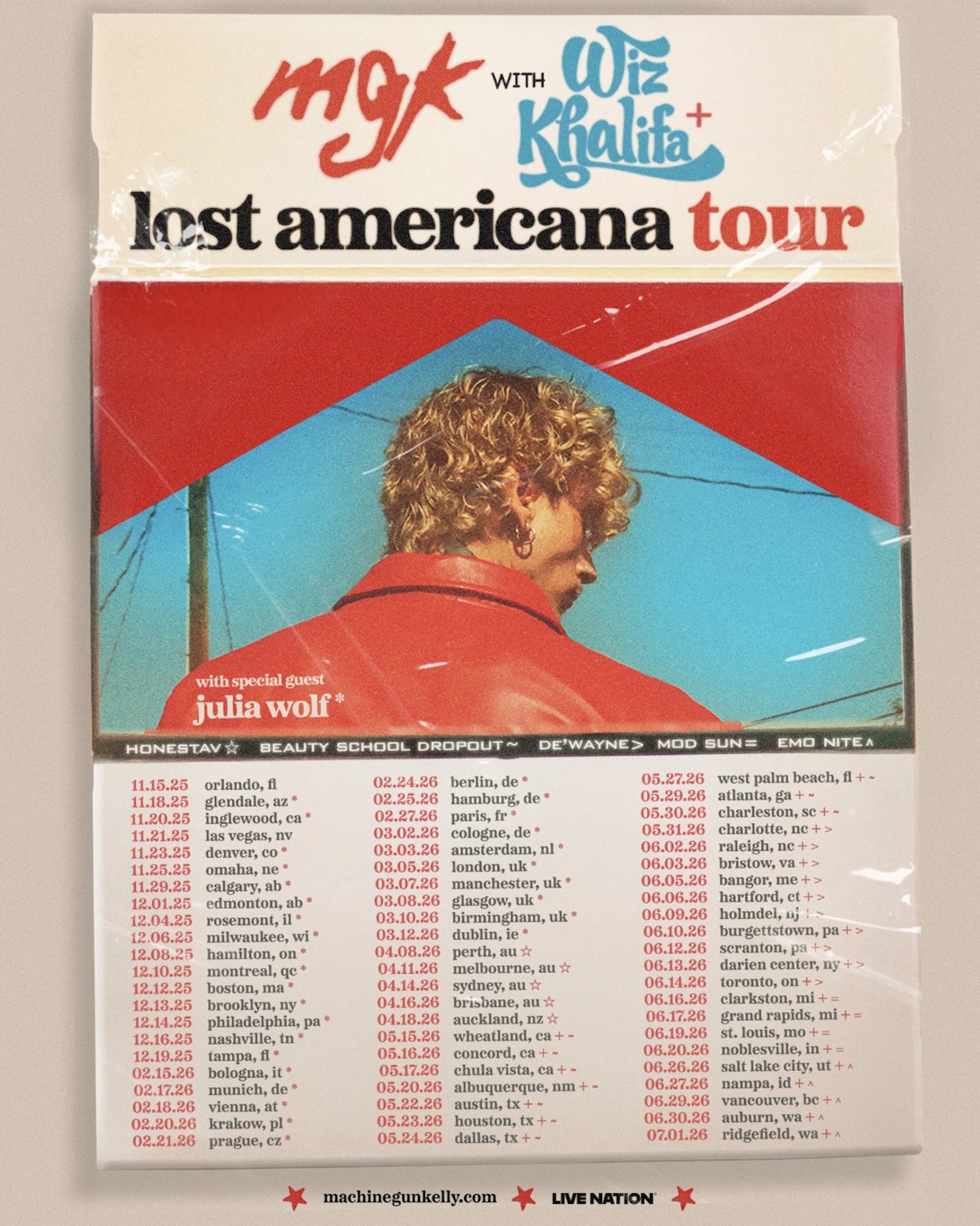 Affiche de la tournée mondiale 'Lost Americana' de MGK 2025-2026